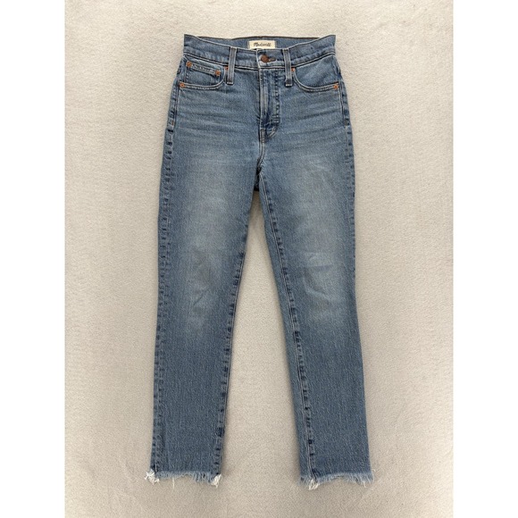 Madewell Denim - Madewell Perfect Vintage Straight Jeans Womens 23 High Rise Blue Raw Hem Crop